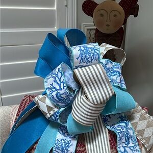 Handmade Decorative Ribbon Bow with Blue and Brown Accents